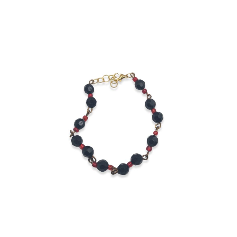 Handmade Black & Red Beaded Bracelet – Bold Minimal Style